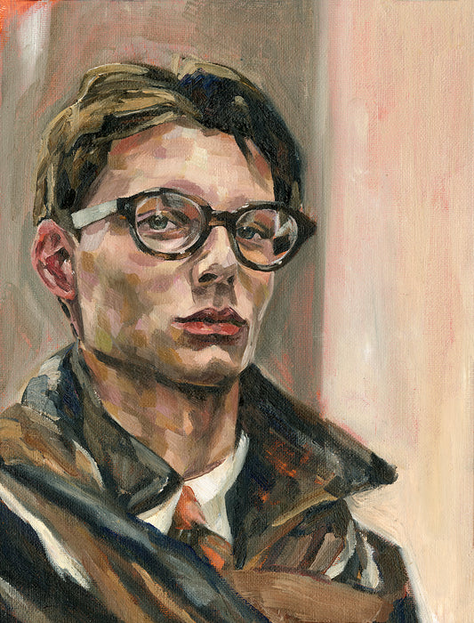 Portrait of a gentleman wearing glasses and a jacket with a neutral background and winter tailoring.